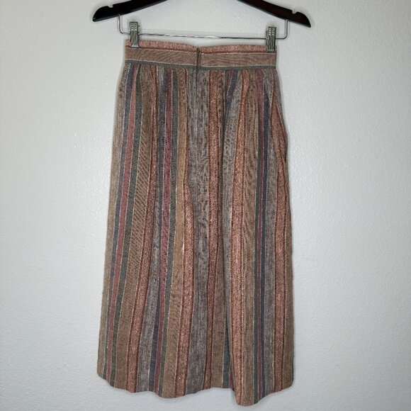 Vintage 70s Claude Brown Earthy Woven Bohemian Striped Skirt | XXS/XS - Picture 6 of 8